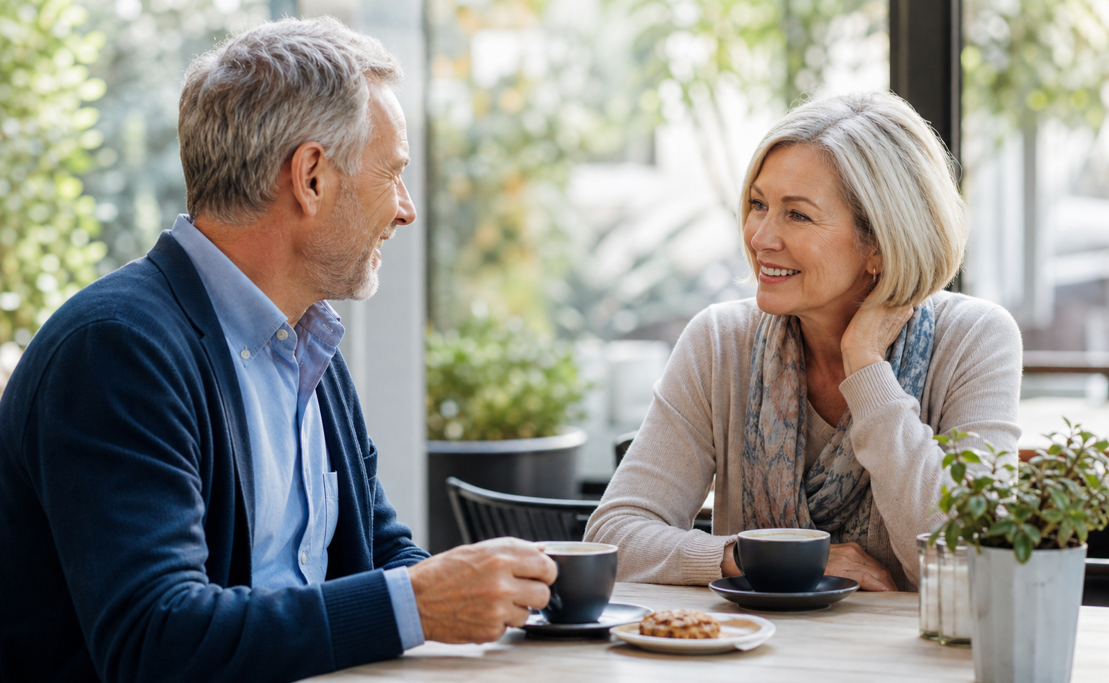 Singles over 50 enjoying a coffee date